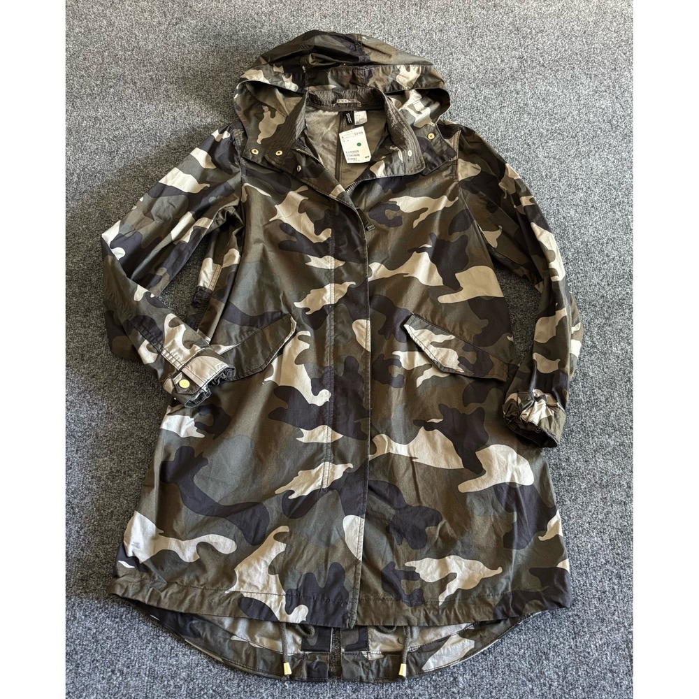 HM Divided Womens Camo Hooded Parka Jacket Green Brown US 6 NWT 0531180001